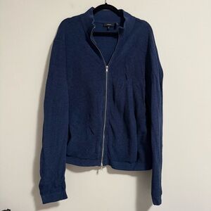 Theory Avell Breach Herringbone Full Zip Cardigan Cotton Blue XXL